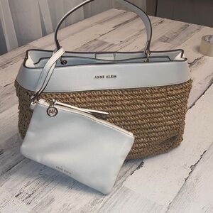 Genuine Anne Klein Cream and Brown Woven Tote with Pouch